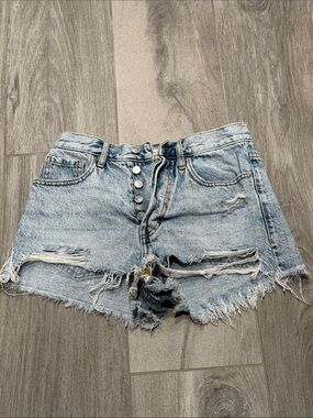 PacSun Light Blue Distressed High-Rise Denim Shorts